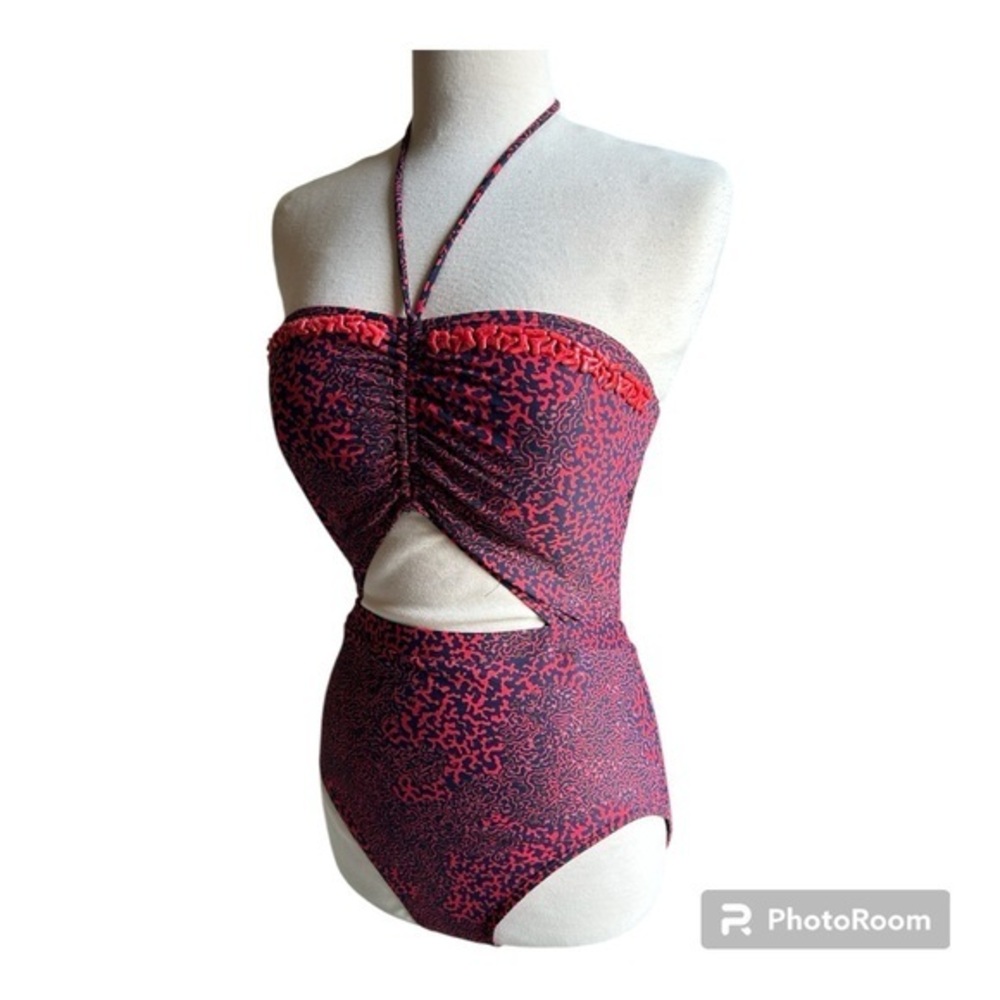 Michael Kors Women's coral Red and navy‎ Swimsuit coral shaped beading 14